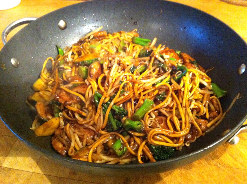 Pork and black bean stir-fry with fresh egg noodles
