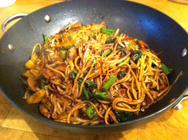 Pork and black bean stir-fry with fresh egg noodles