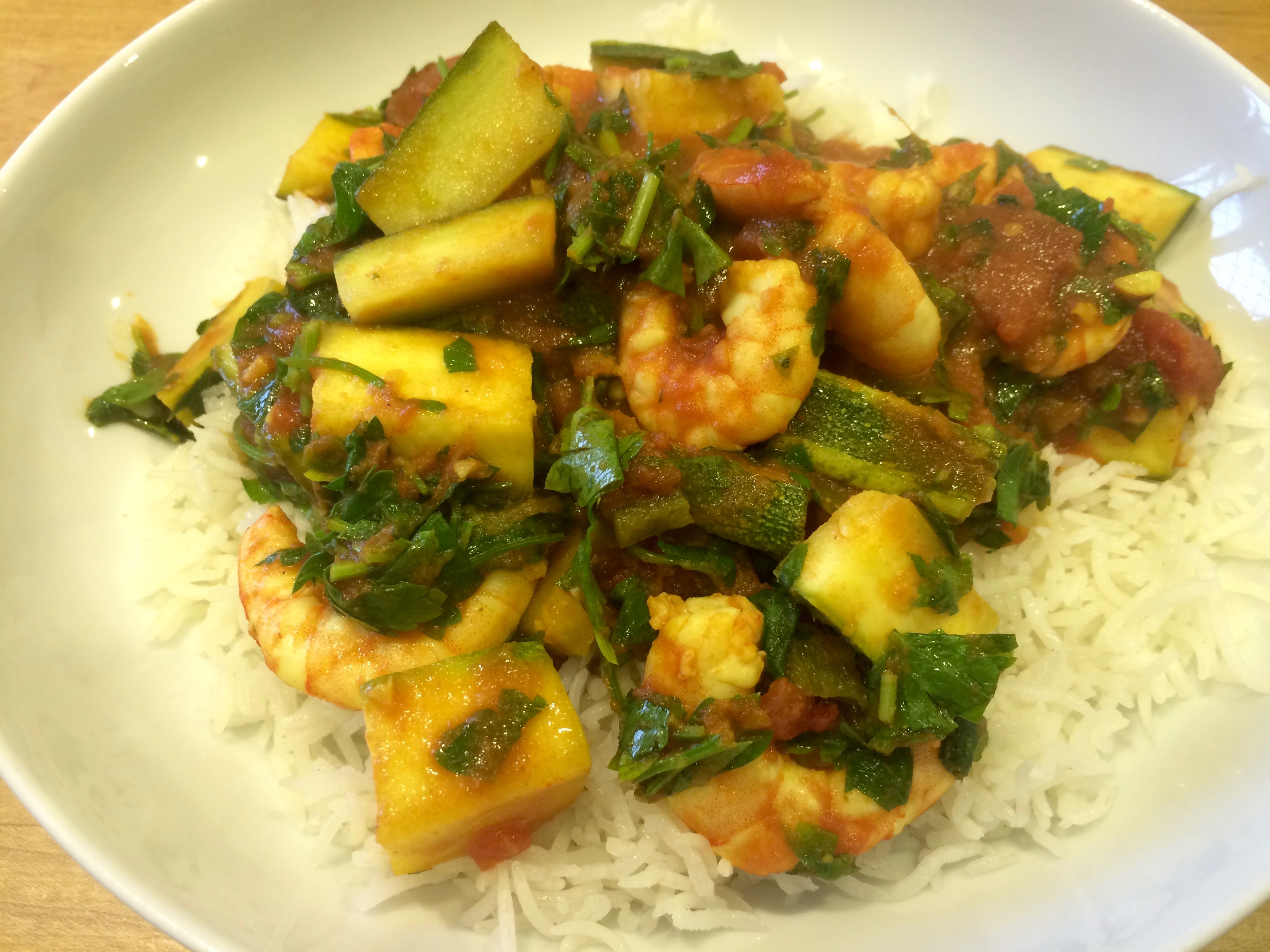 Spicy prawns with courgettes