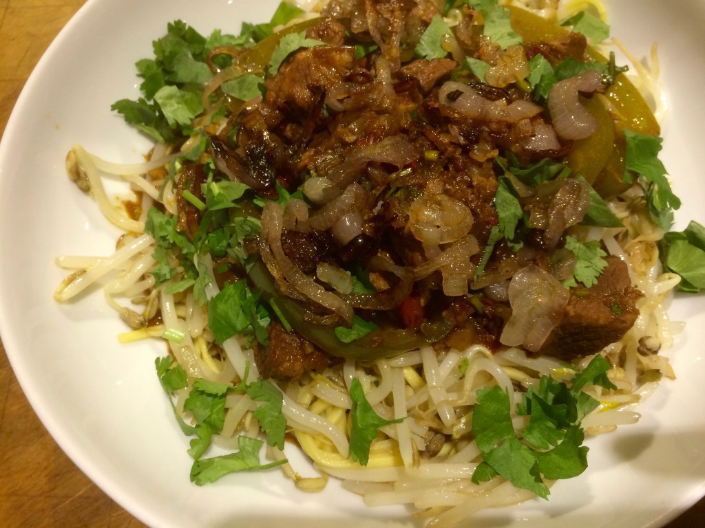 Strictly aromatic pork with ginger, chilli and soy