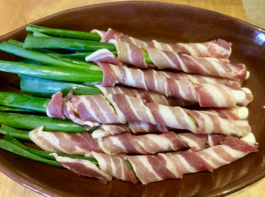 spring onions with bacon