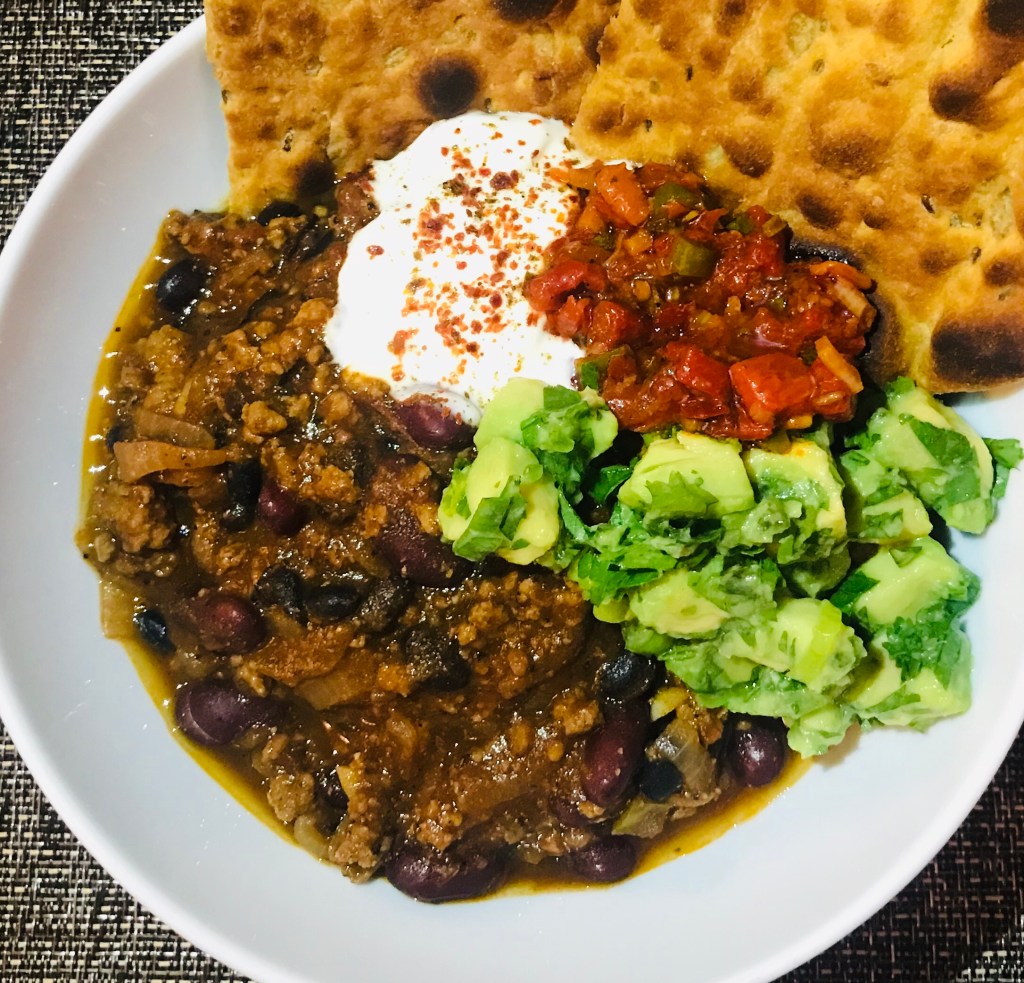Mel’s Diner black and red bean chilli with cumin&nbsp;cornbread
