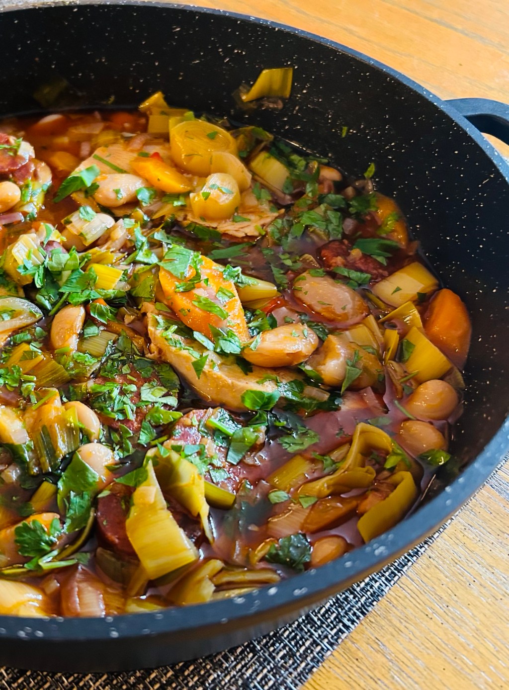 Chicken and chorizo in cider