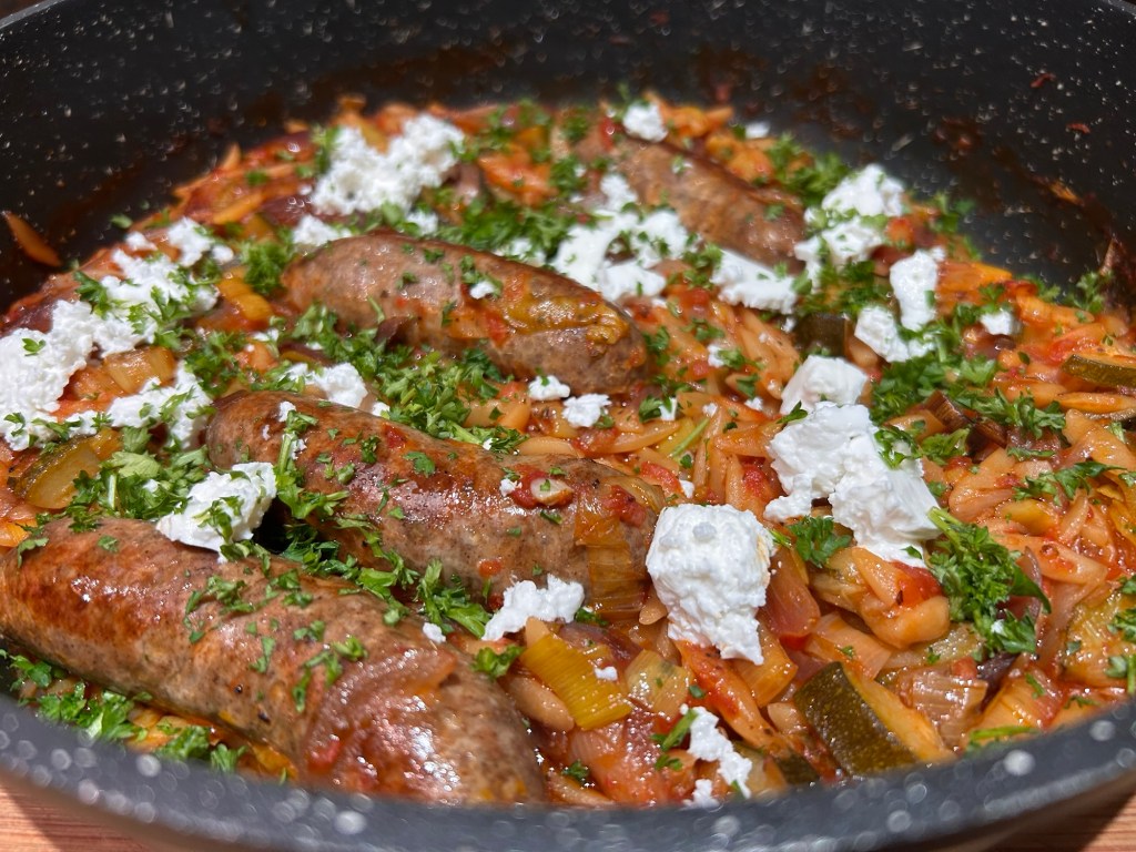 Sausage and orzo bake